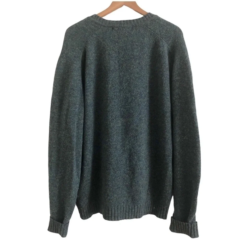 Vintage Antartex Shetland Wool Sweater Mens L Green Preppy Classic V neck